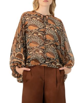 Women's Dolman Paisley Blouse with Neck Ties