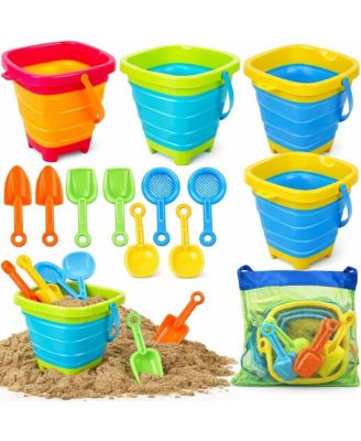 Collapsible Beach Toys Sand Buckets Shovels Mesh Bag Sandbox Kids