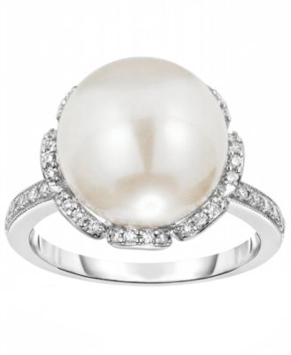 Cultured Freshwater Pearl (11mm) & Diamond (1/4 ct. t.w.) Ring in 925 Sterling Silver