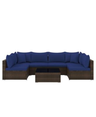 7 Piece Patio Rattan Furniture Set with Sectional Sofa Cushions