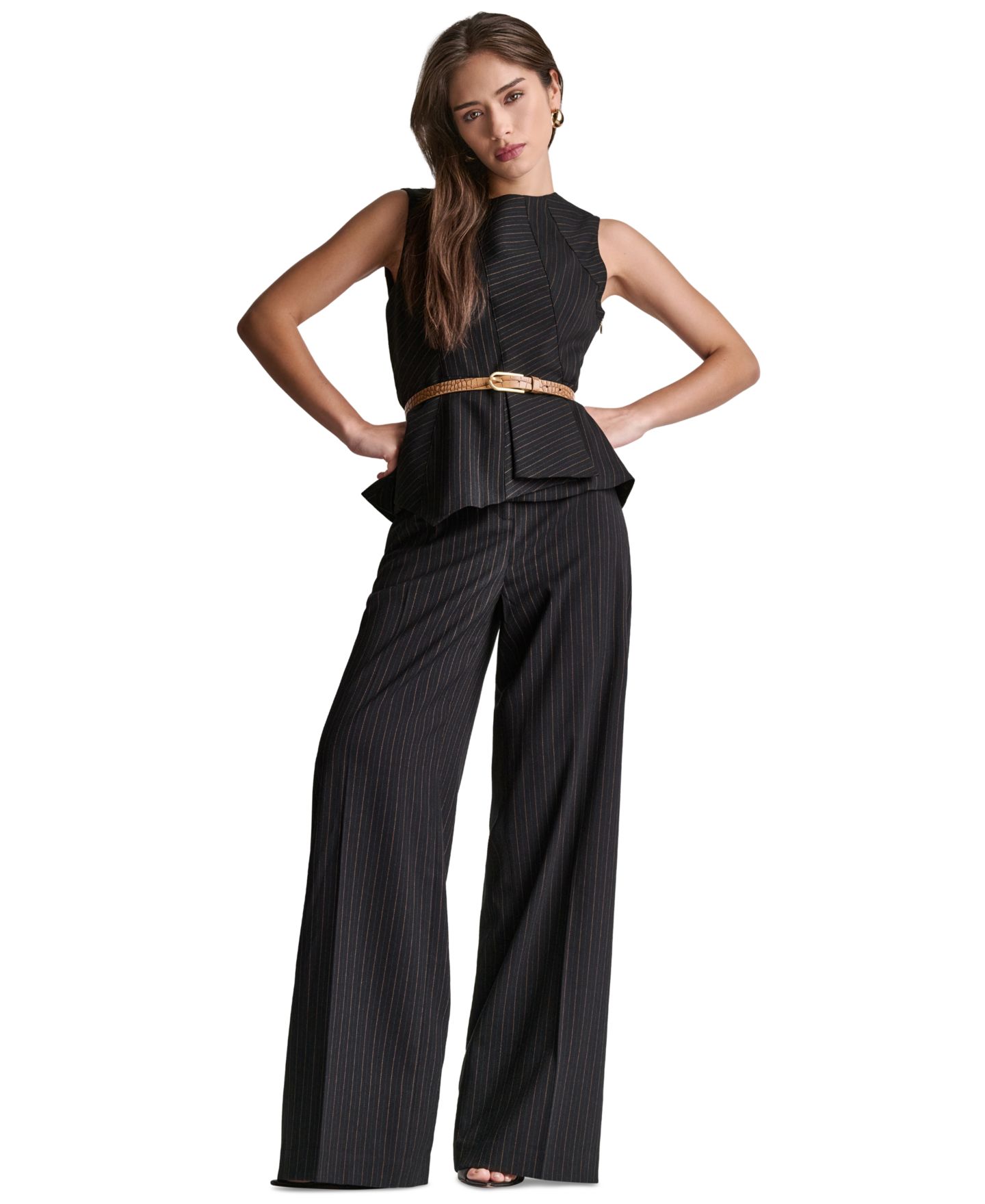 Женские брюки BCBG Pinstripe Full-Length High-Rise, цвет: Чёрный разноцветный — фото 3