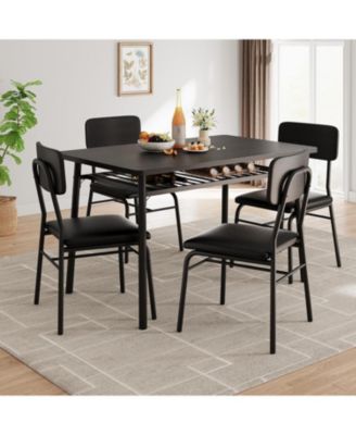 5-Piece Dining Table Set, Modern Kitchen Table Set for 4, Dining Table and Chairs for 4 with Metal Frame, Storage Rack