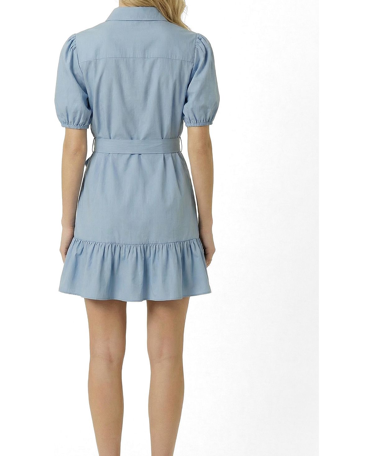 Modenaire Women's Short Sleeve Belted Button-Front Puff-Sleeve Mini Dress view 3 — MAYCSS fashion products