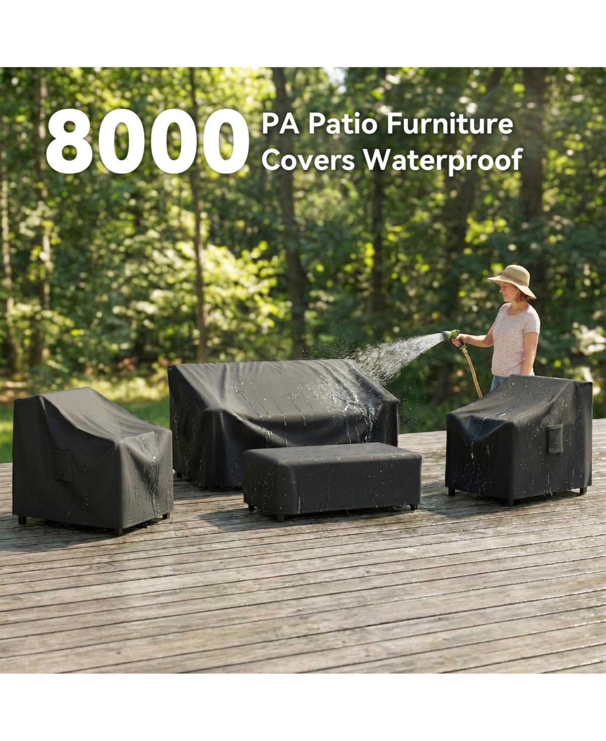 Pocassy Outdoor Furniture Cover Waterproof 4 Piece Patio Furniture Set Cover for Outside Couch, Lawn Chairs, Coffee Table, Windproof with Buckle Strap