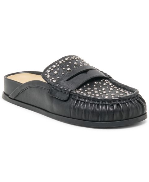 Женские сабо Dolce Vita Jordero Stud Buckle Slip-On Loafer Mules, цвет: Чёрный кожаный