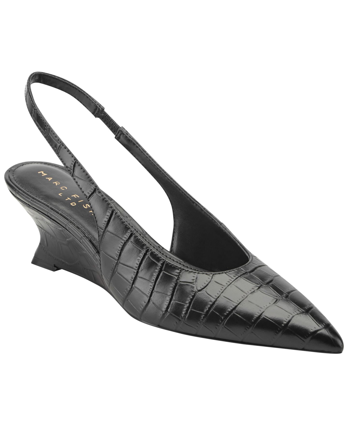 Женские туфли Marc Fisher LTD Taten Leather Slingback Wedge Pumps, цвет: Чёрный кожаный, вариант 1 — фото 1