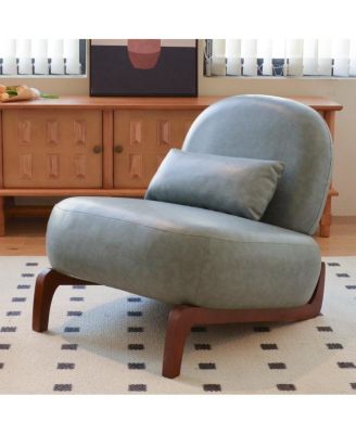 Faux Leather Accent Chair with Solid Wood Legs
