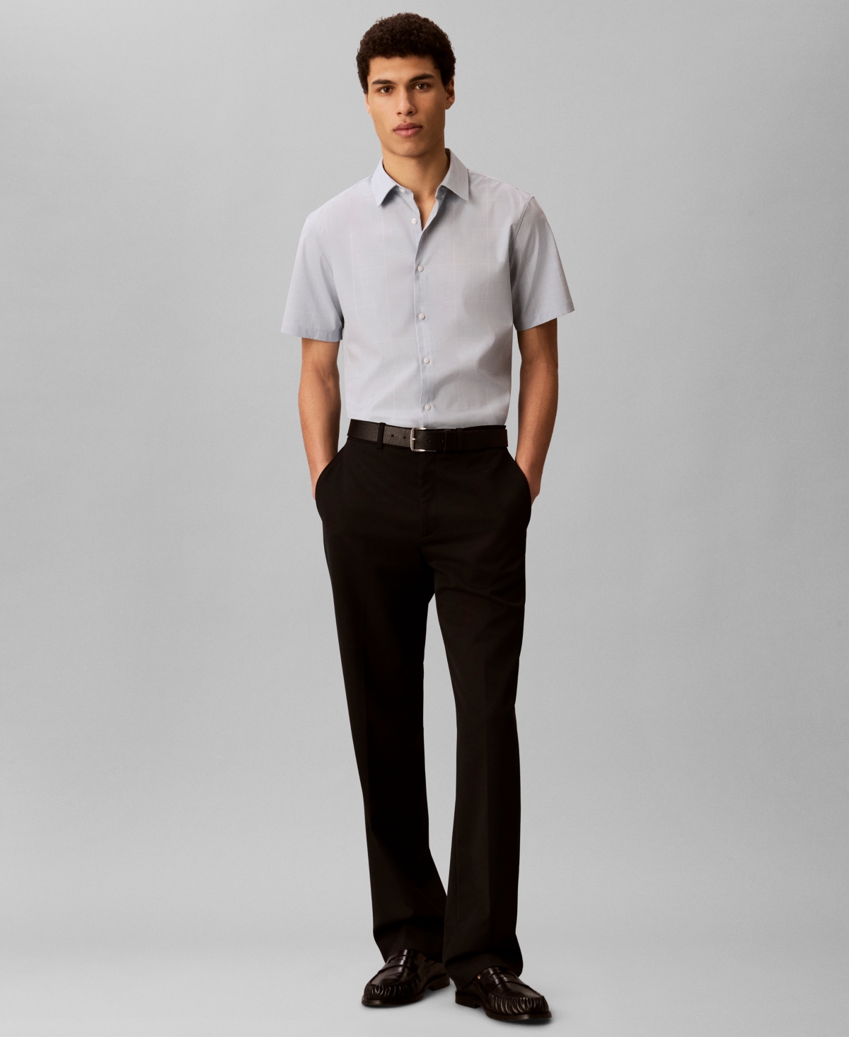 Calvin Klein Men's Windowpane Sup Slim Short-Sleeve Shirt