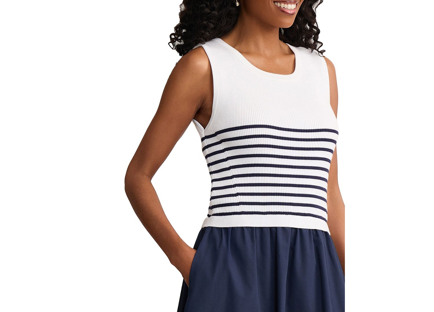 Women's Sleeveless Stripe Ribbed Knit Midi Dress