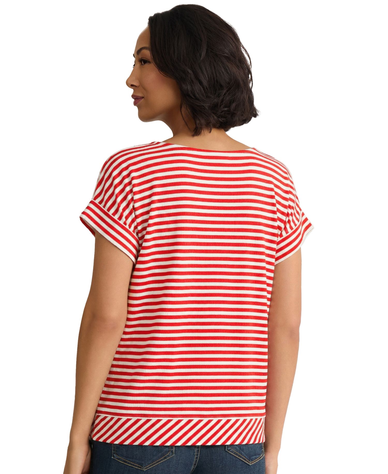 Petite Short-Sleeve Striped Side-Tie Boat Neck T-Shirt