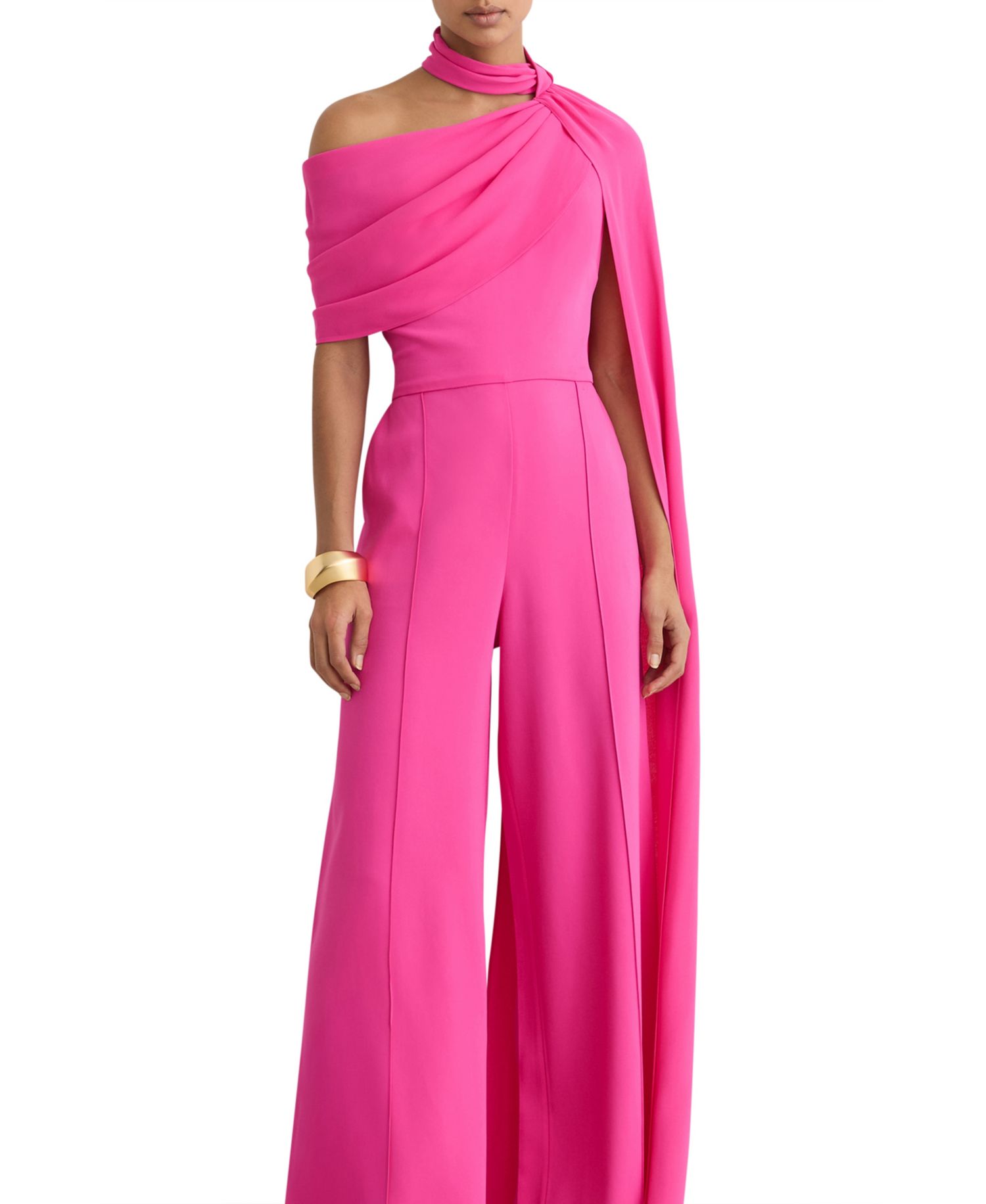 Women's One-Shoulder Drape Wide-Leg Jumpsuit
