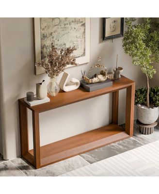 60" Solid Wood Veneer Console Table - Wide Sofa Table for Entryway/Living Room