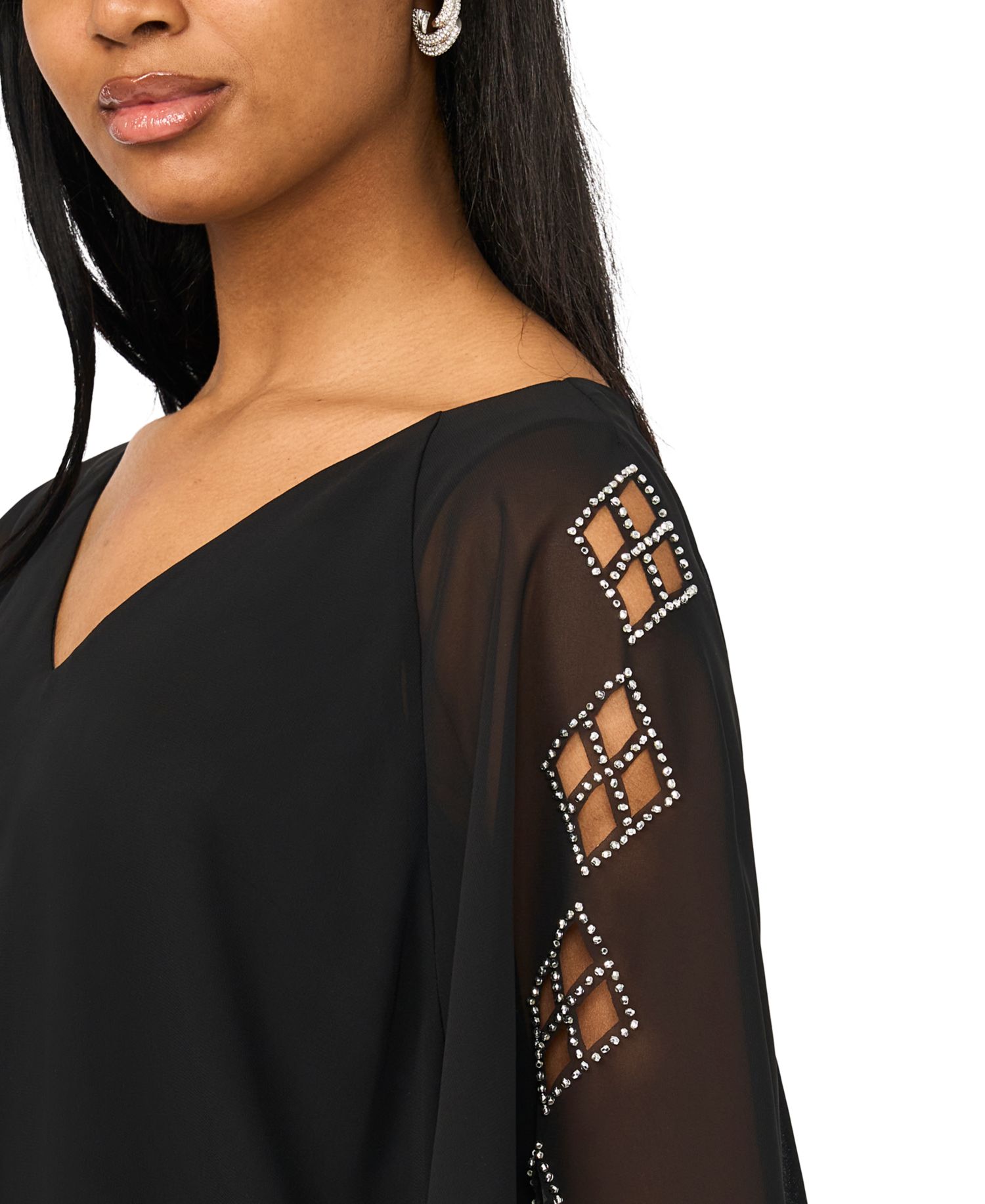 Women's V-Neck 3/4-Length-Sleeve Blouson Top