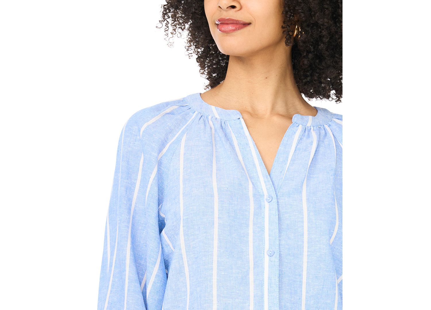 Women's V-Neck Raglan-Sleeve Button-Down Blouse