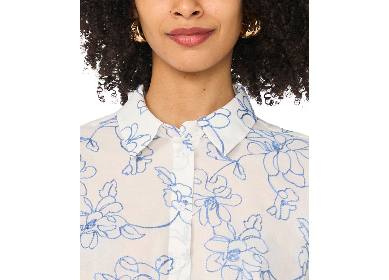 Women's Cropped Embroidered Button-Down Blouse