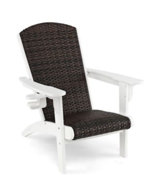 Adirondack Outdoor Chair with Padded Rattan Seat and Cupholder