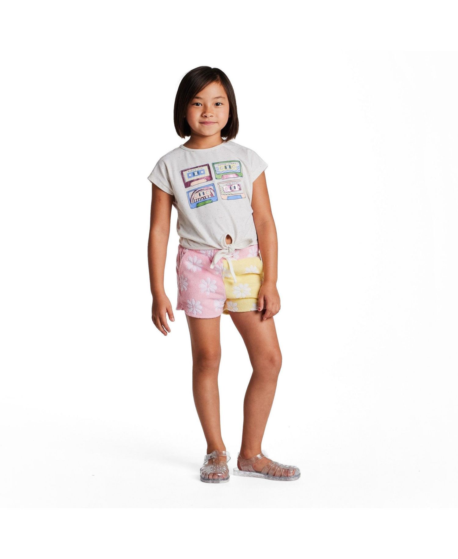 Big Girls White Cassette Tie Front Graphic Tee