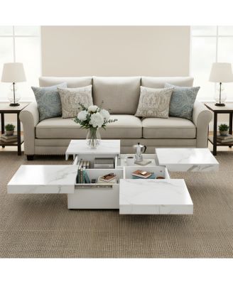 Square Marble Veneer Coffee Table Sliding Top with Storage