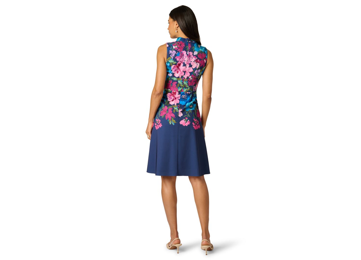 Petite Border Floral V-Neck Midi Dress