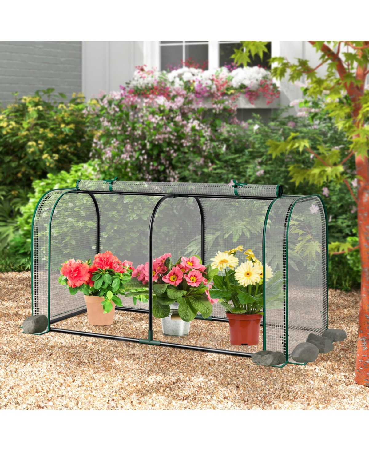 Sugift Mini Tunnel Greenhouse with Roll-up Zipper Door