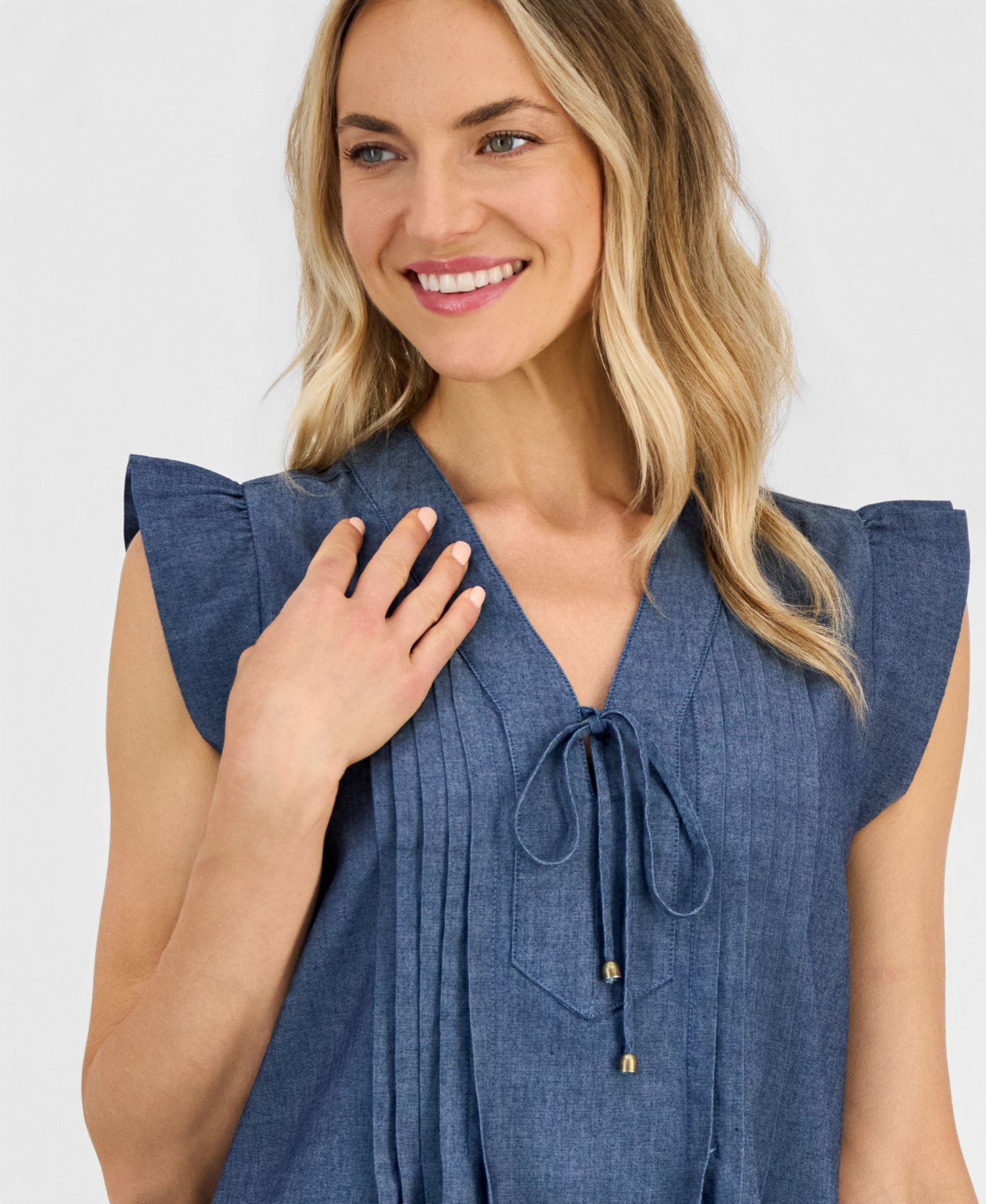 Women's V-Neck Pintuck Shift Dress