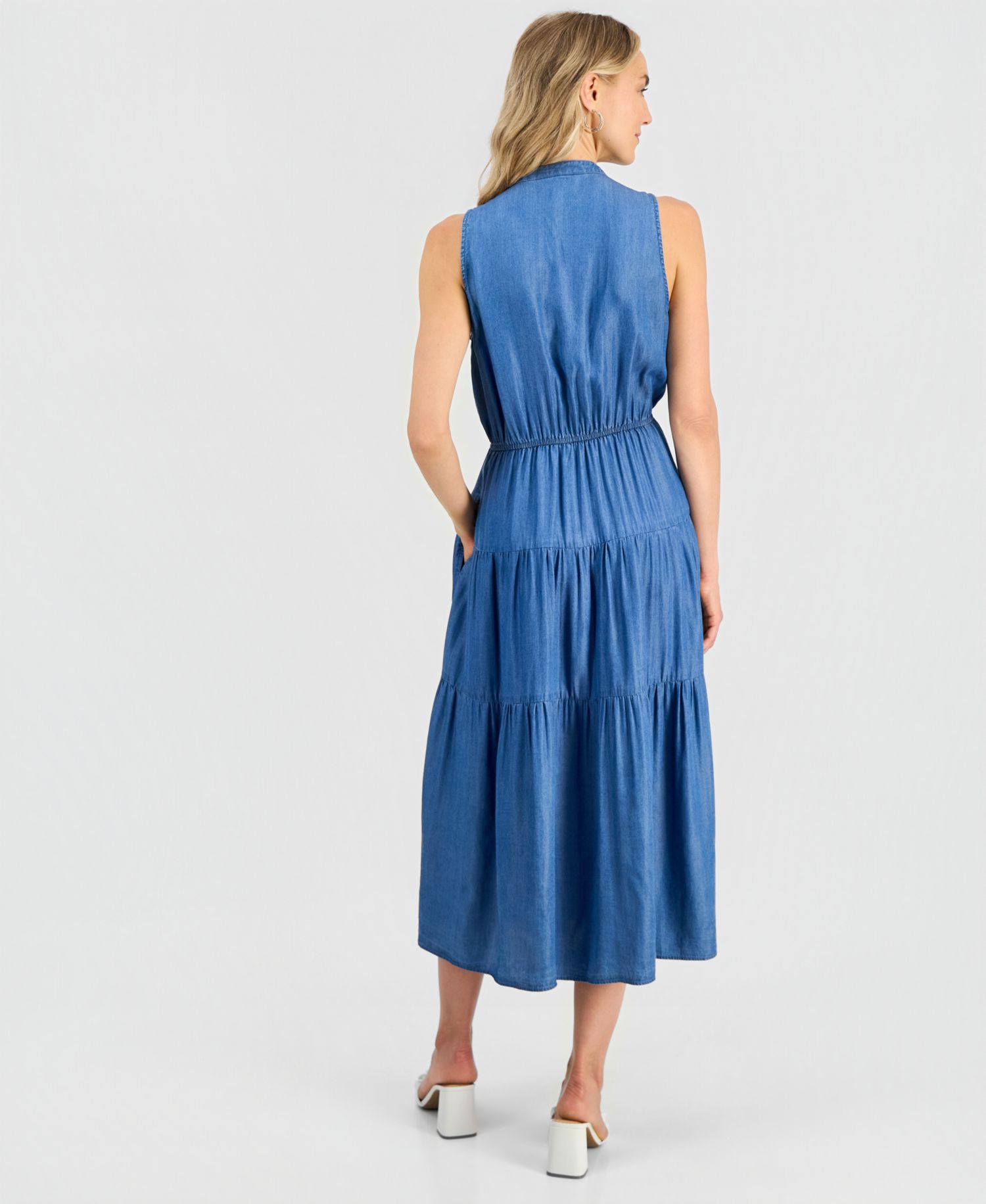 Women's V-Neck Sleeveless Tiered Midi Dress