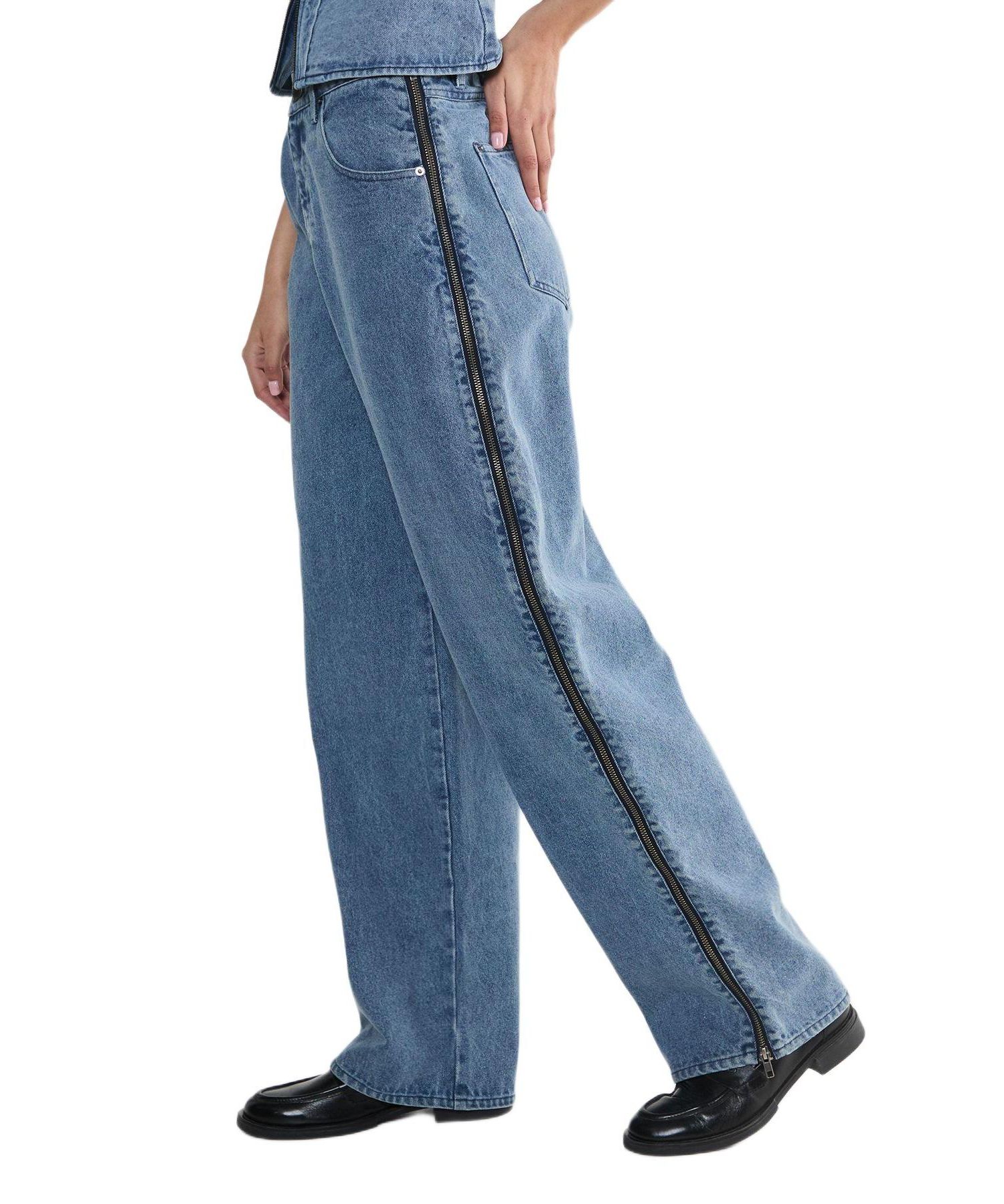 Women's Zip Seam Detail Straight Leg Denim Jeans
