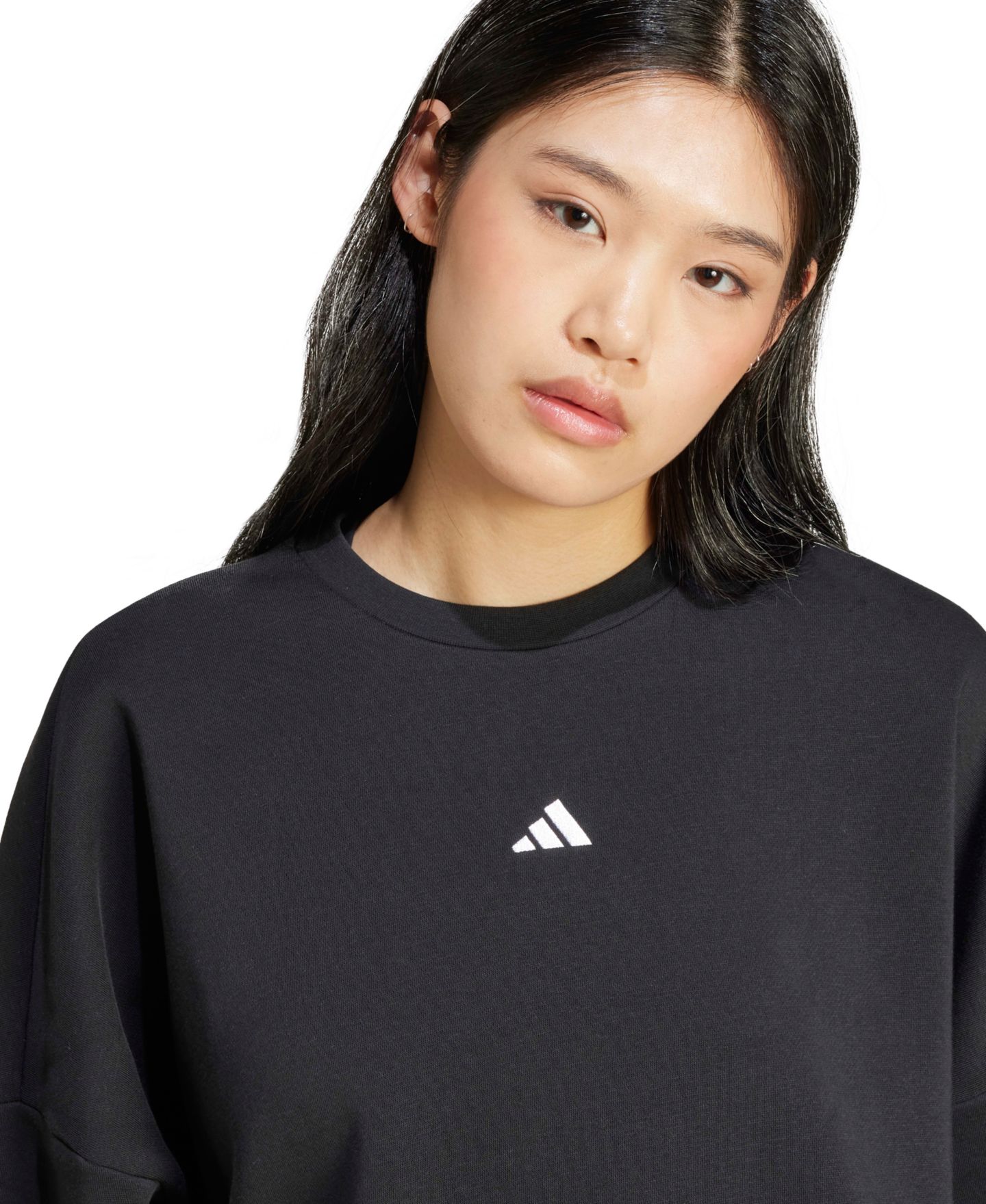 Женский свитшот adidas Essentials Crewneck Small-Logo, цвет: Чёрный / Белый — фото 4