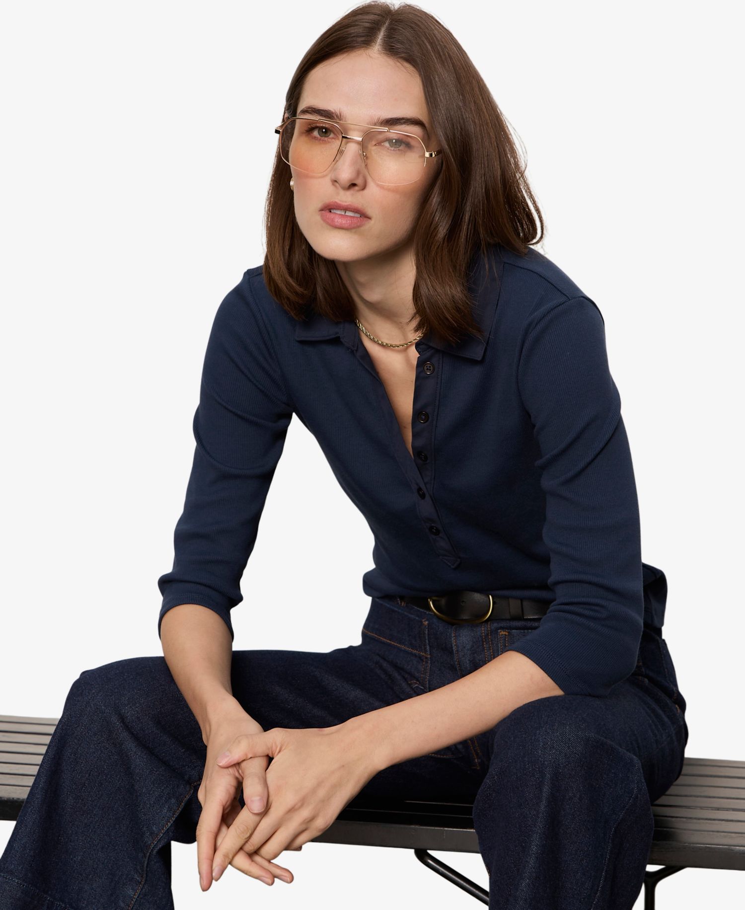 Petite Echo Button-Front Top