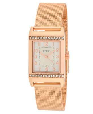 Women's Quartz Rectangle Rose Gold Stainless Steel Watch 23mm