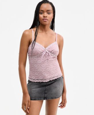 Juniors' Ribbon-Trim Lace Cami