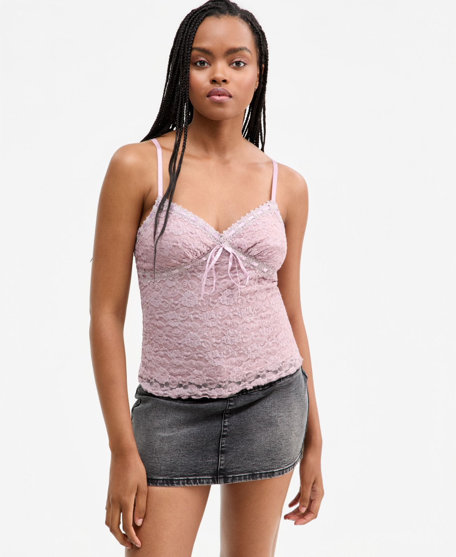 Juniors' Ribbon-Trim Lace Cami