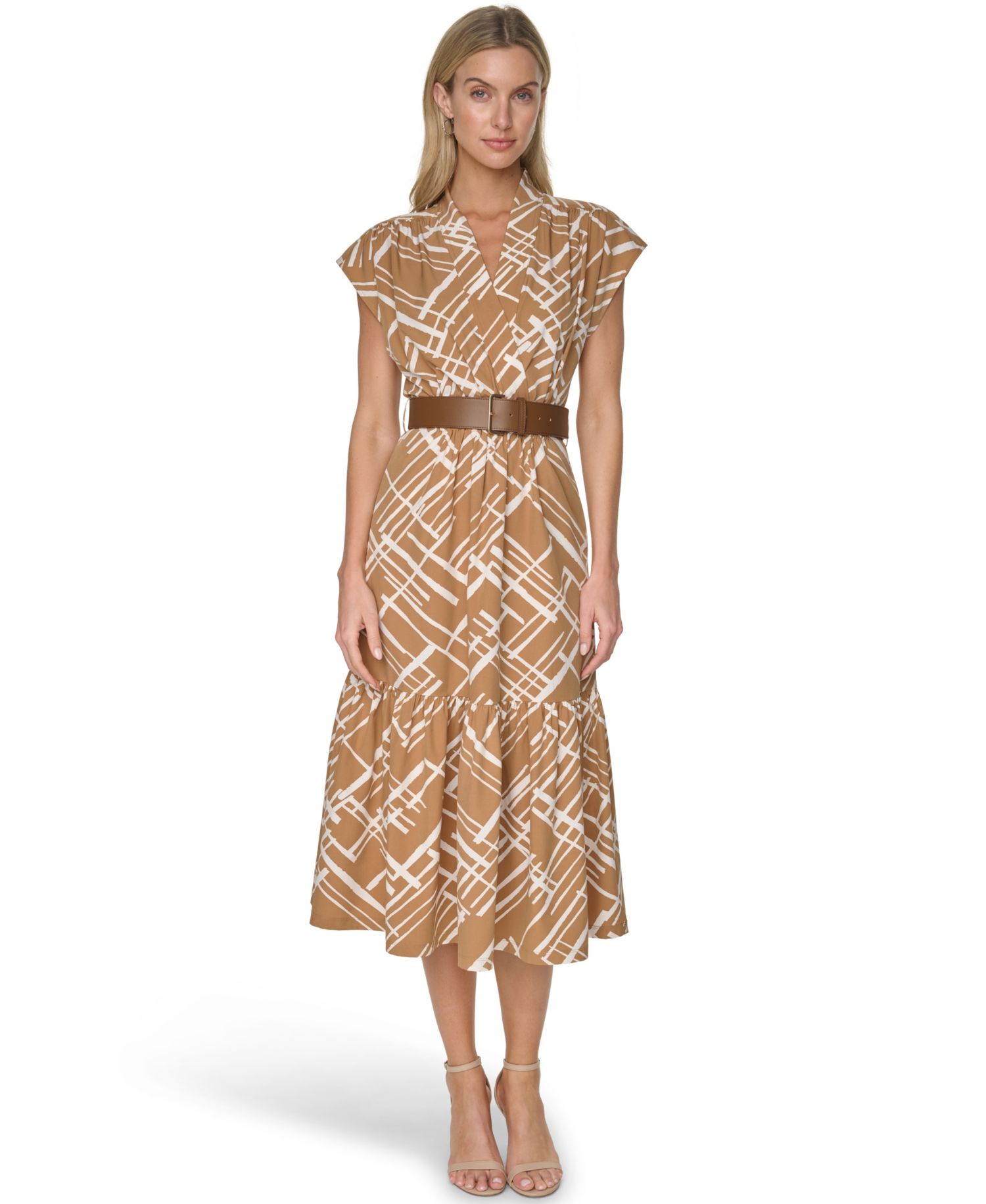 Women’s V-Neck Belted Midi Dress