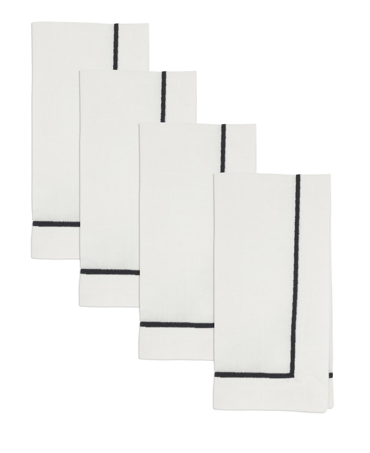 SARO 810.BK20S 20 in. Classic Line Square Embroidered Line Design Napkin - Black  Set of 4