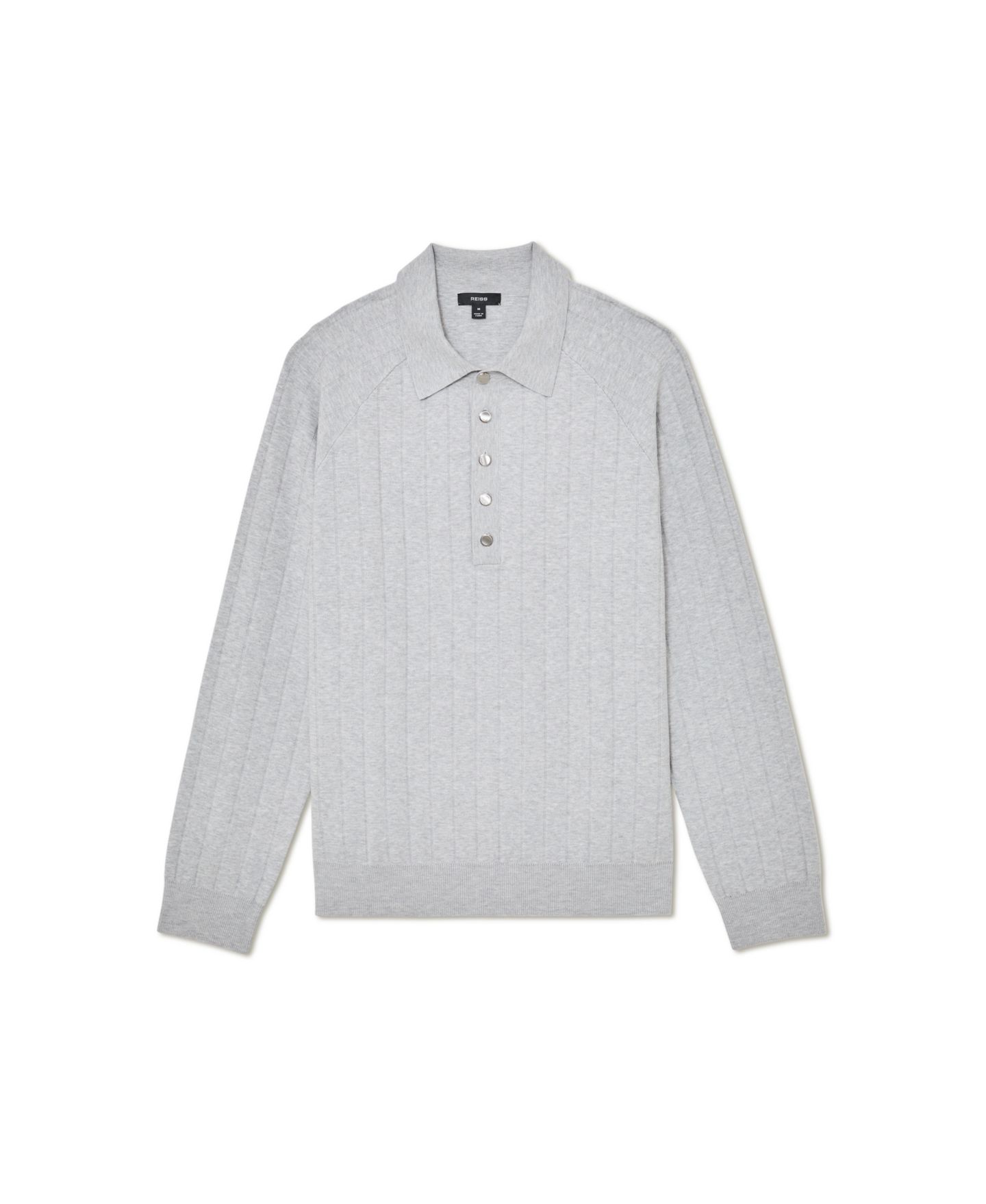 Мужское поло REISS Dillingham Half Button Wide Ribbed Polo Shirt, цвет: Мягкий серый — фото 3