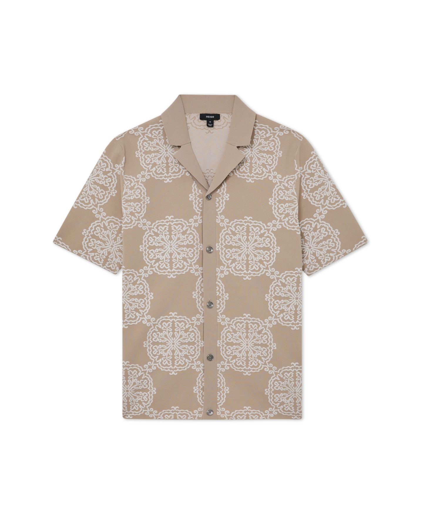 Мужская рубашка REISS Gabriel Button Through Jacquard Cuban, цвет: Шампань / Белый — фото 5