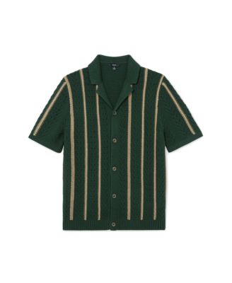 Men's Ellingham Cuban Button Through Stitch Interest Stripe Shirt