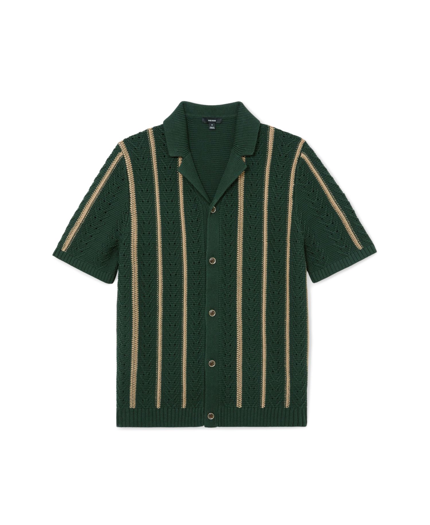 Men's Ellingham Cuban Button Through Stitch Interest Stripe Shirt