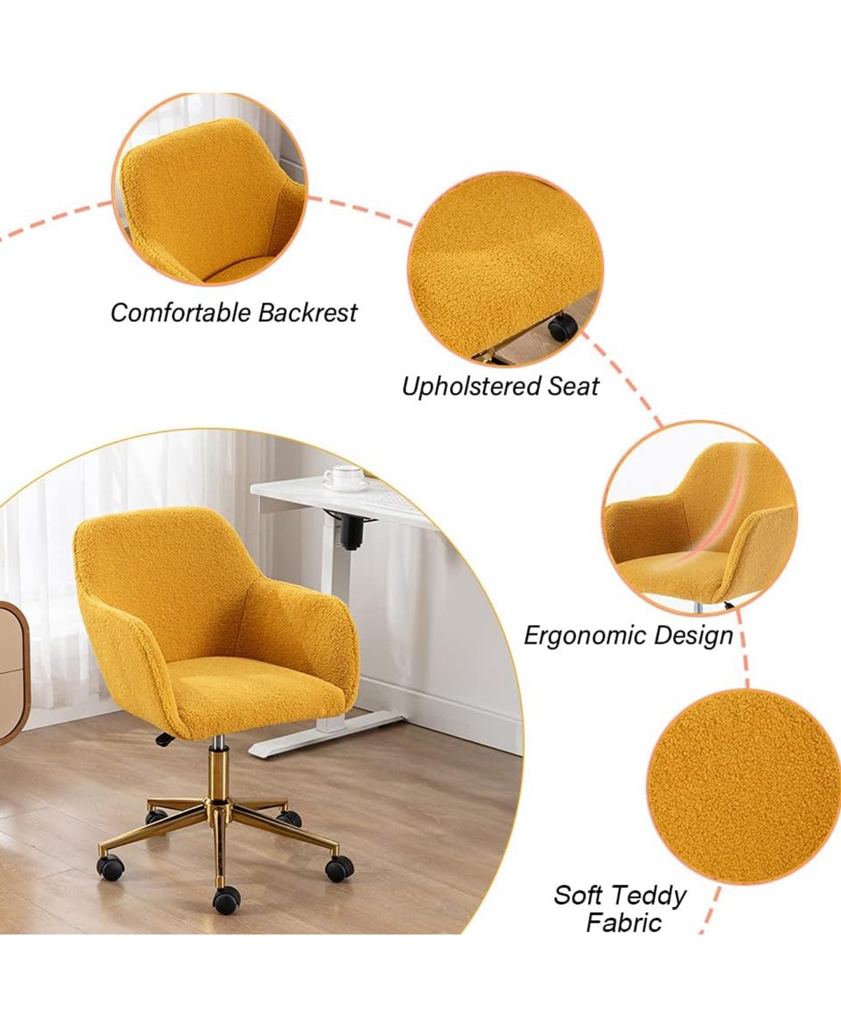 Rainsken Modern Teddy Fabric Home Office Chair