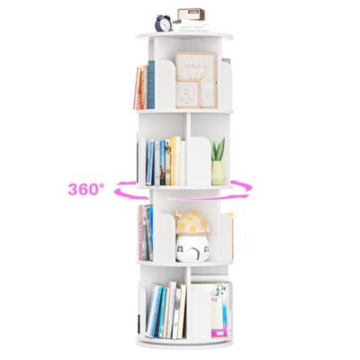 360 Display Wooden Rotating Bookcase, Corner Bookshelf for Small Space