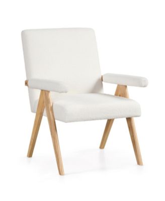 Mid Century Style Accent Chair with Wooden Frame and Padded Armrests for Living Room