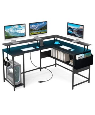 L Shaped Computer Desk with LED Lights and Charging Ports