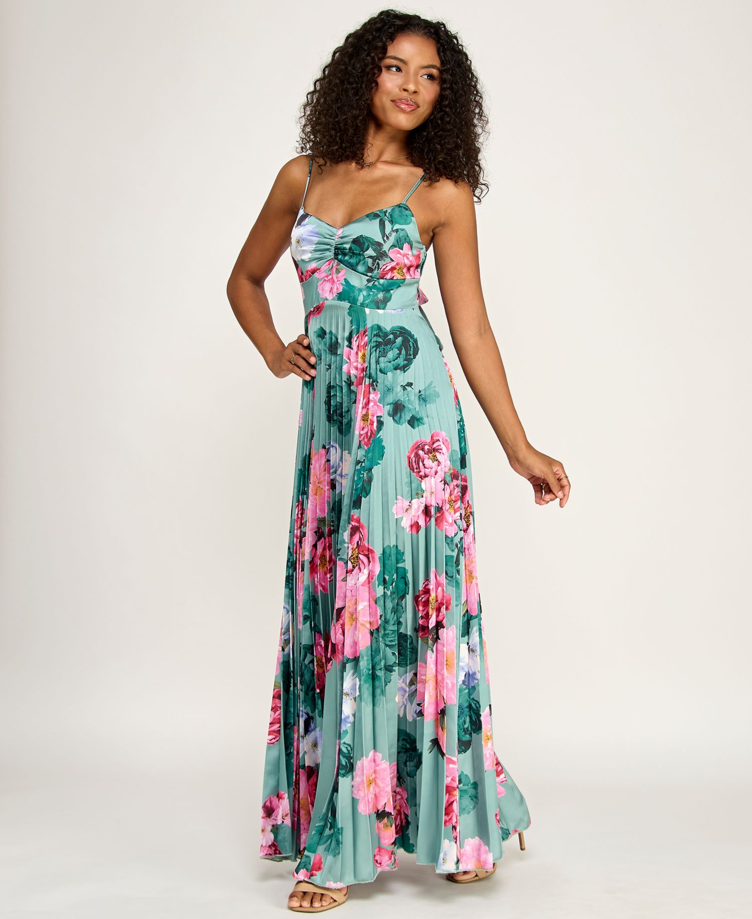 Juniors' Floral Tie-Back Pleated Dress