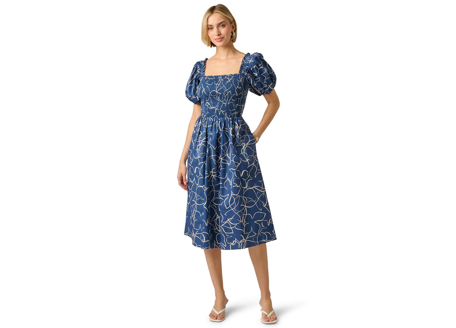 Women's Printed Smocked Midi Dress