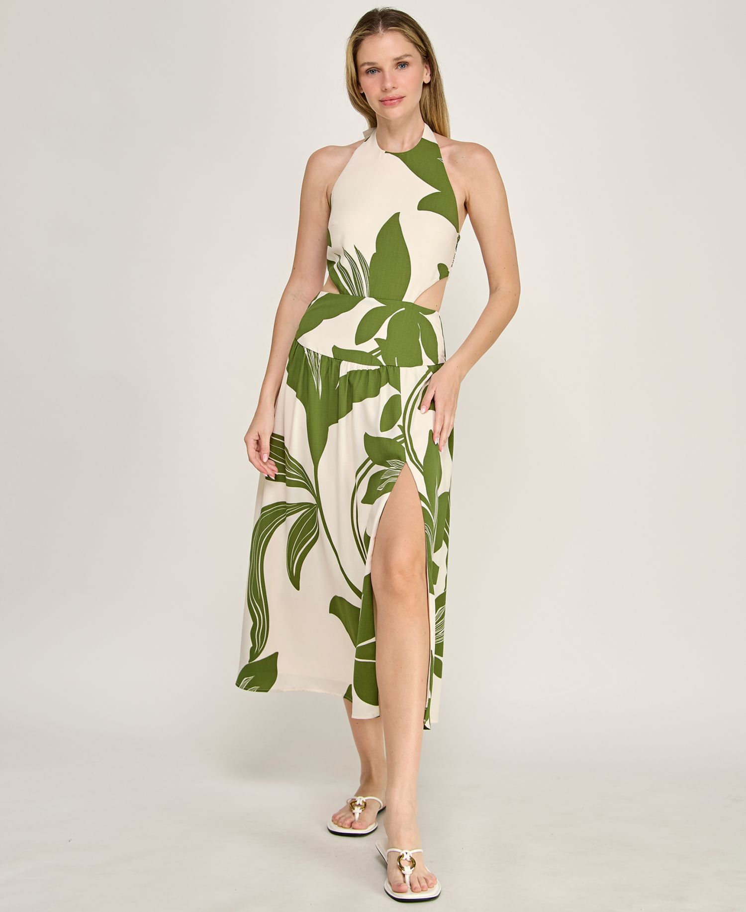 Juniors' Halter Neck Fit And Flare Midi Dress