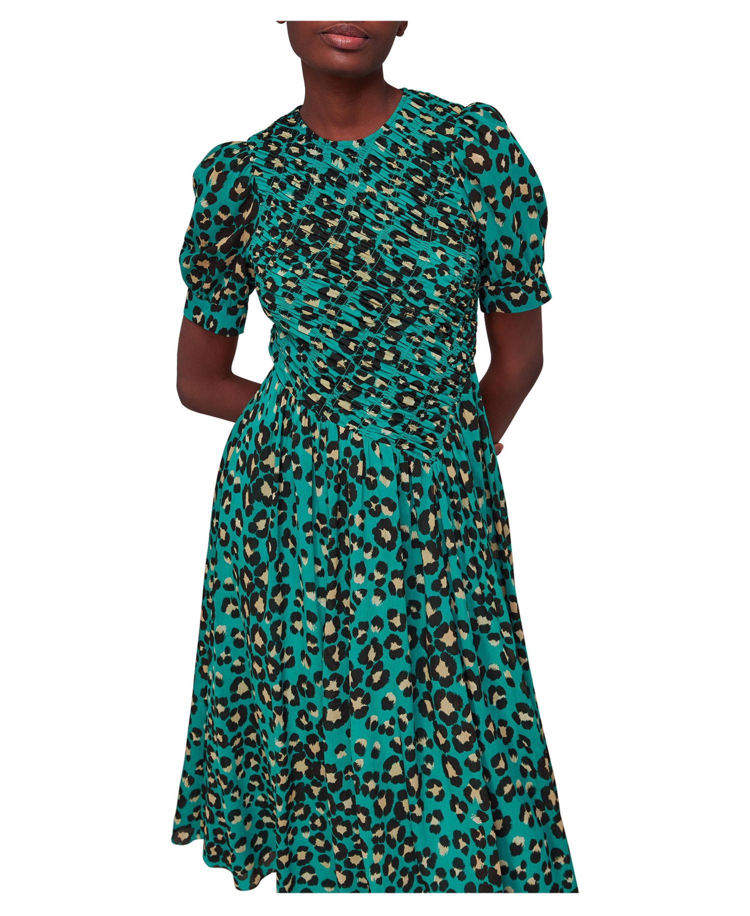 Women's Painted Leopard Shirred Dress