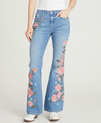 Women's Farrah Flare Floral Embroidered Jeans