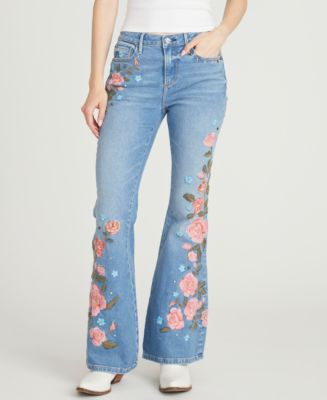 Driftwood Women's Farrah Flare Floral Embroidered Jeans - Macy's