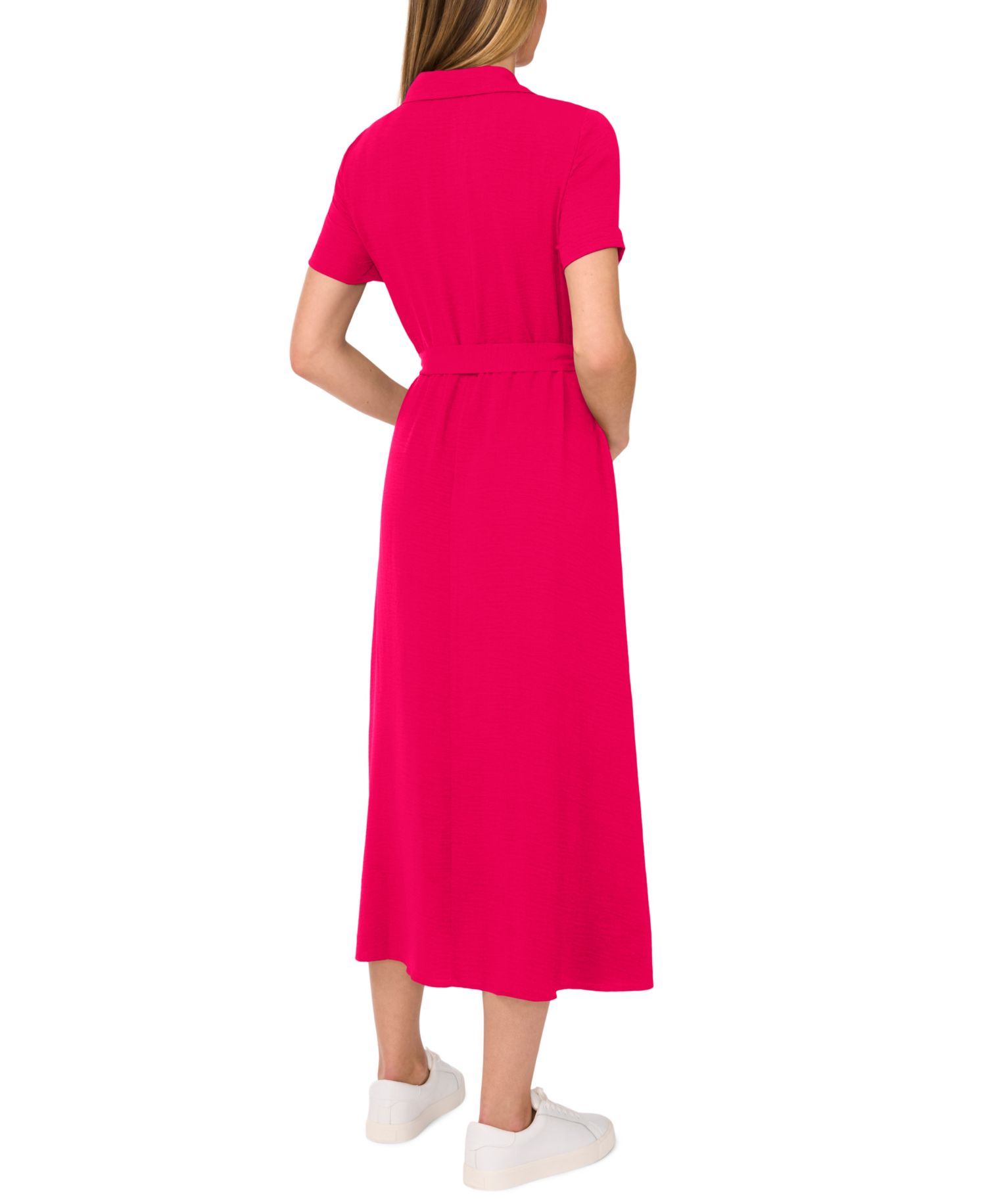 Women's Short-Sleeve Belted Midi Shirt-Dress