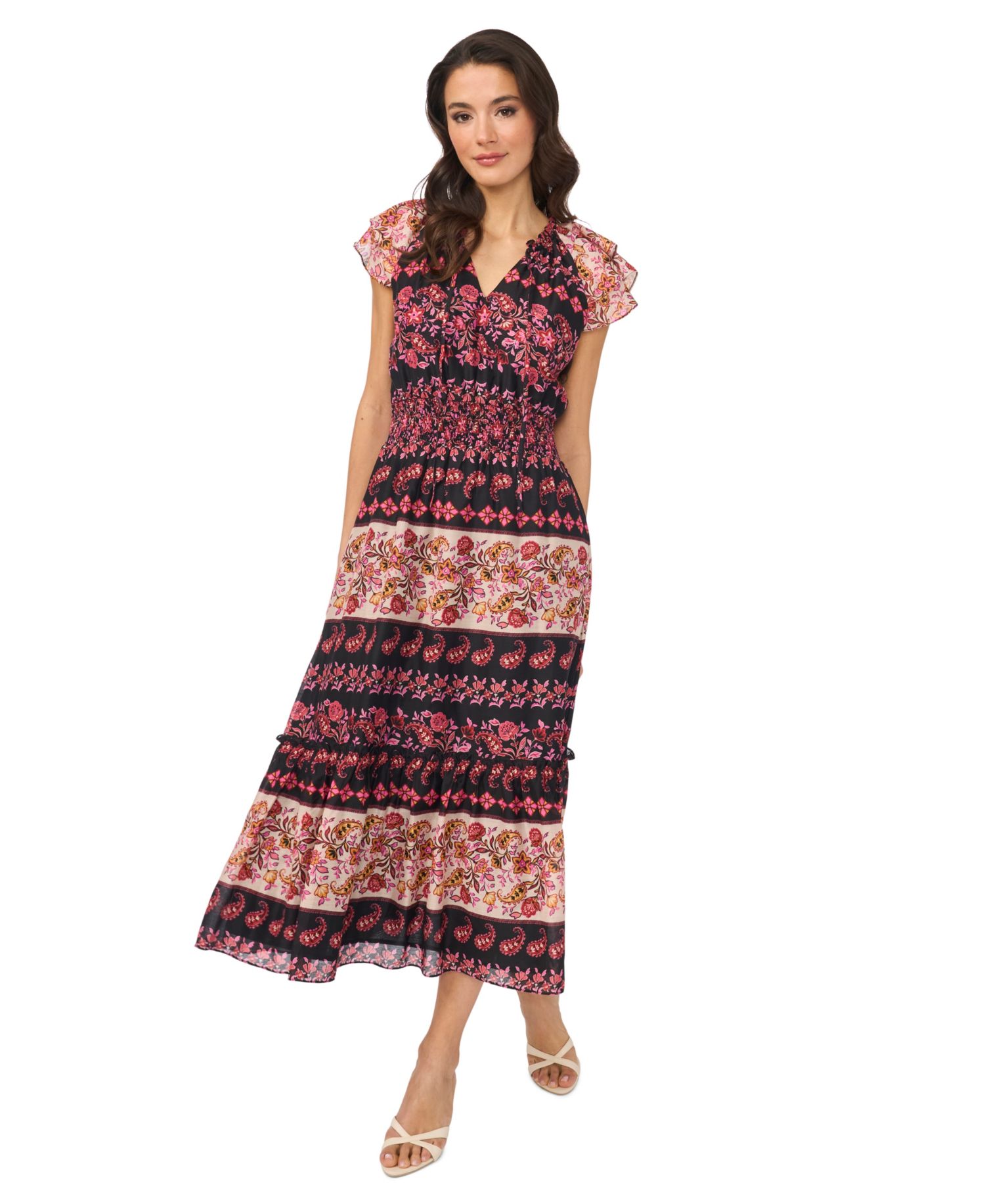 Women's Tie-Neck Smocked Waist Printed Dress